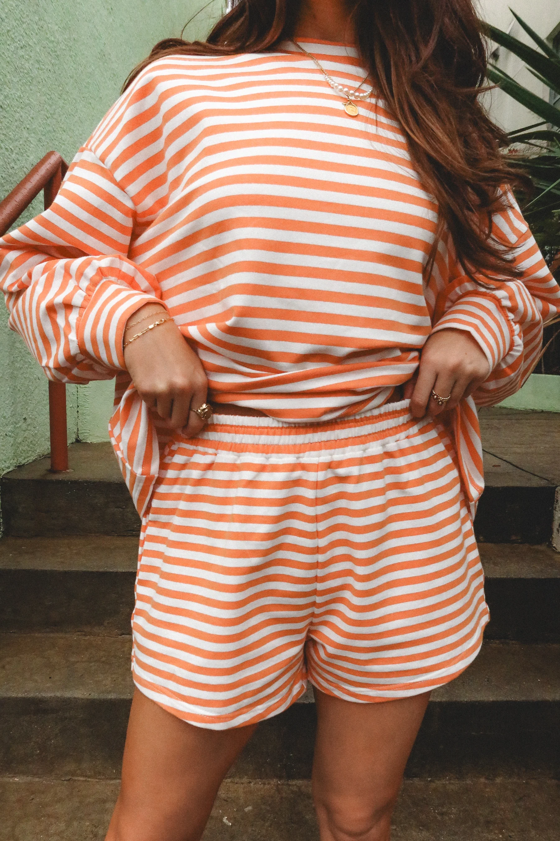Brooklyn Orange & White Striped Shorts - Image 3