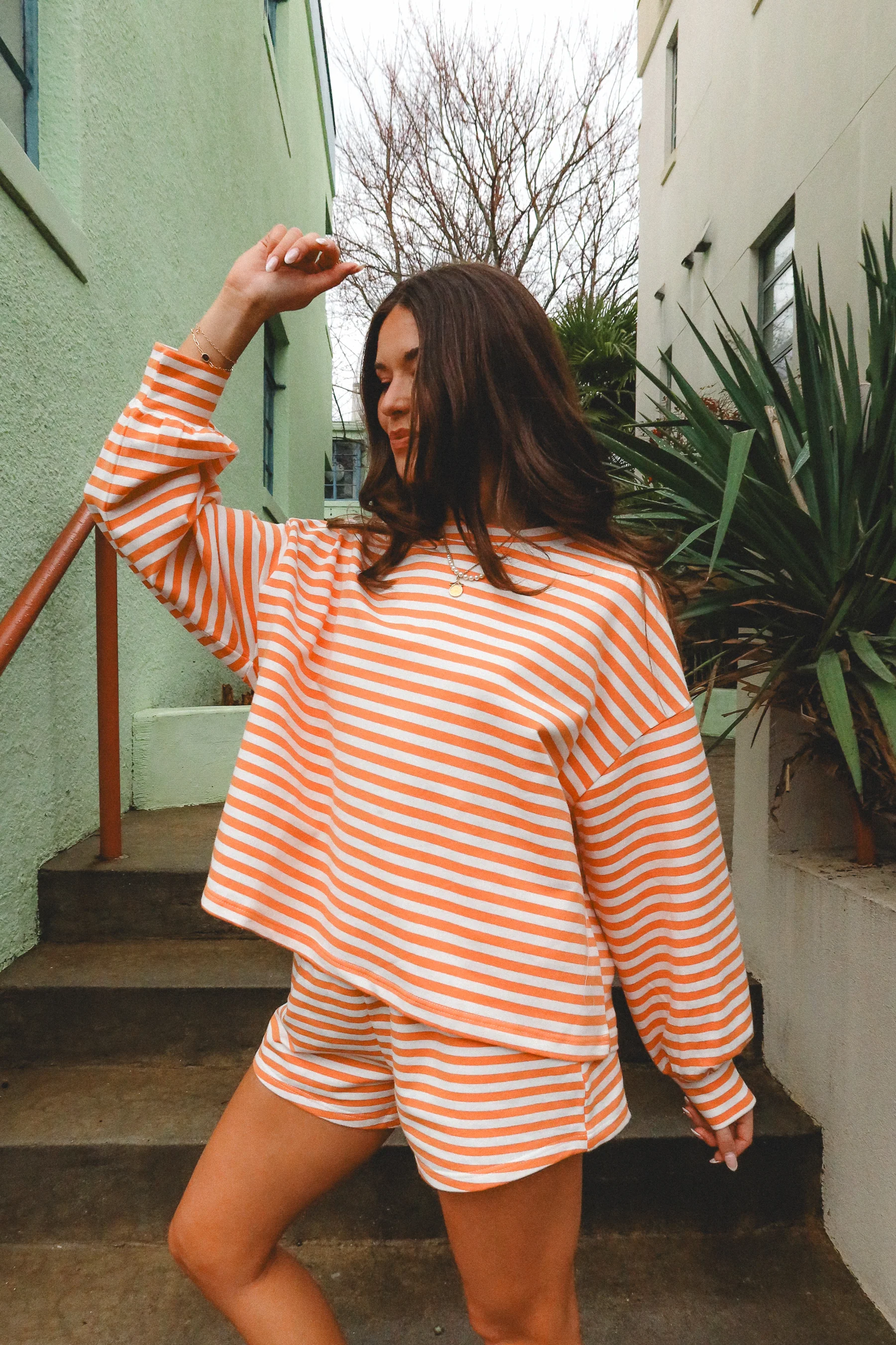 Brooklyn Orange & White Striped Shorts - Image 6