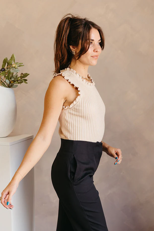 Brooklyn Taupe Ruffle-Trim Ribbed Tank - Image 5