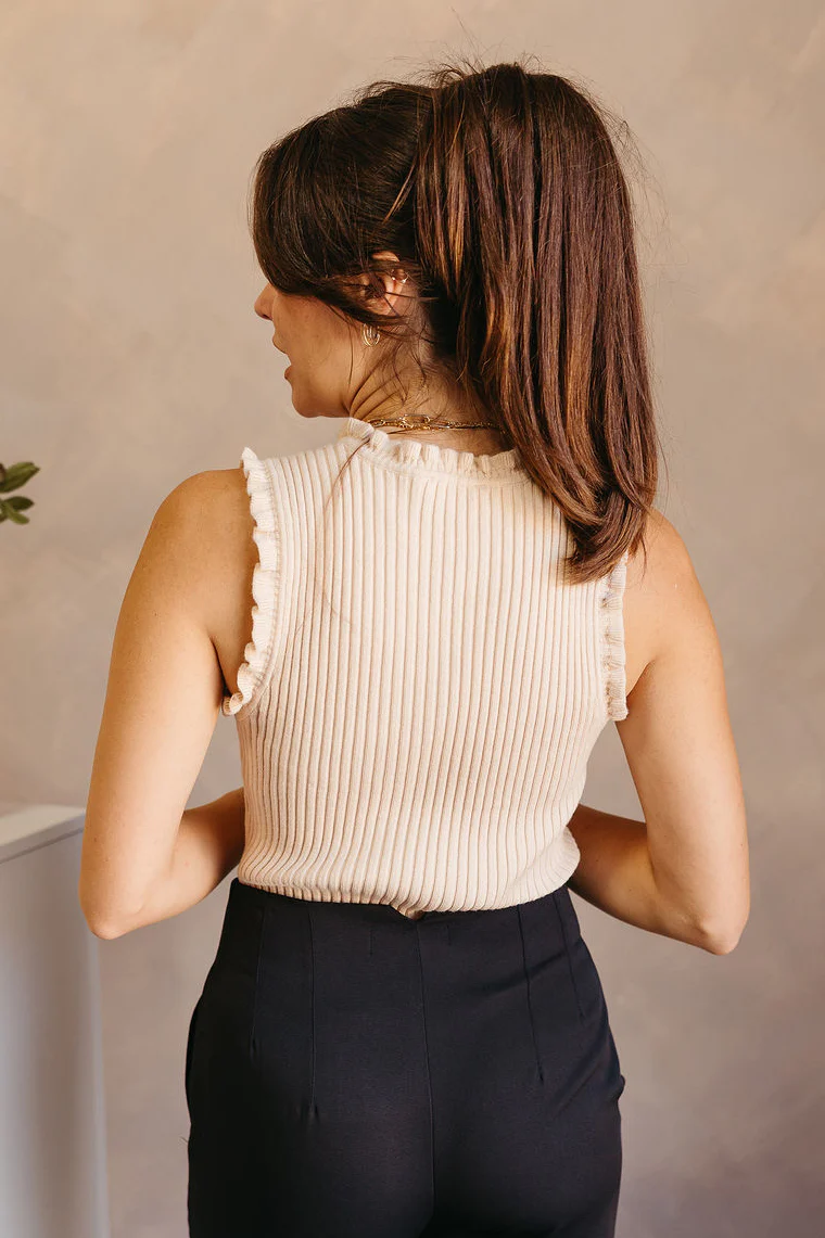 Brooklyn Taupe Ruffle-Trim Ribbed Tank - Image 6