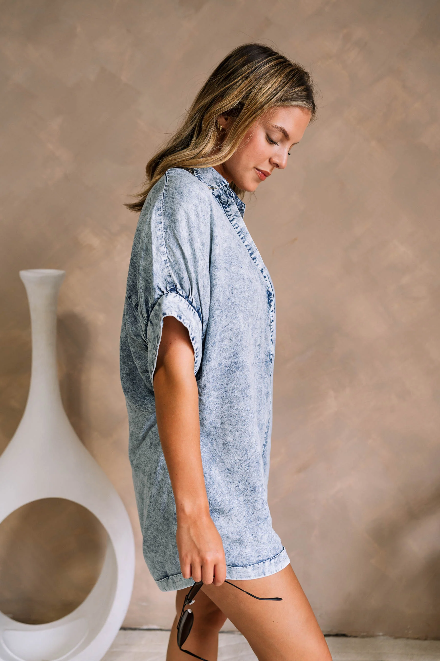 Brooklyn Washed Denim Short Sleeve Romper - Image 8