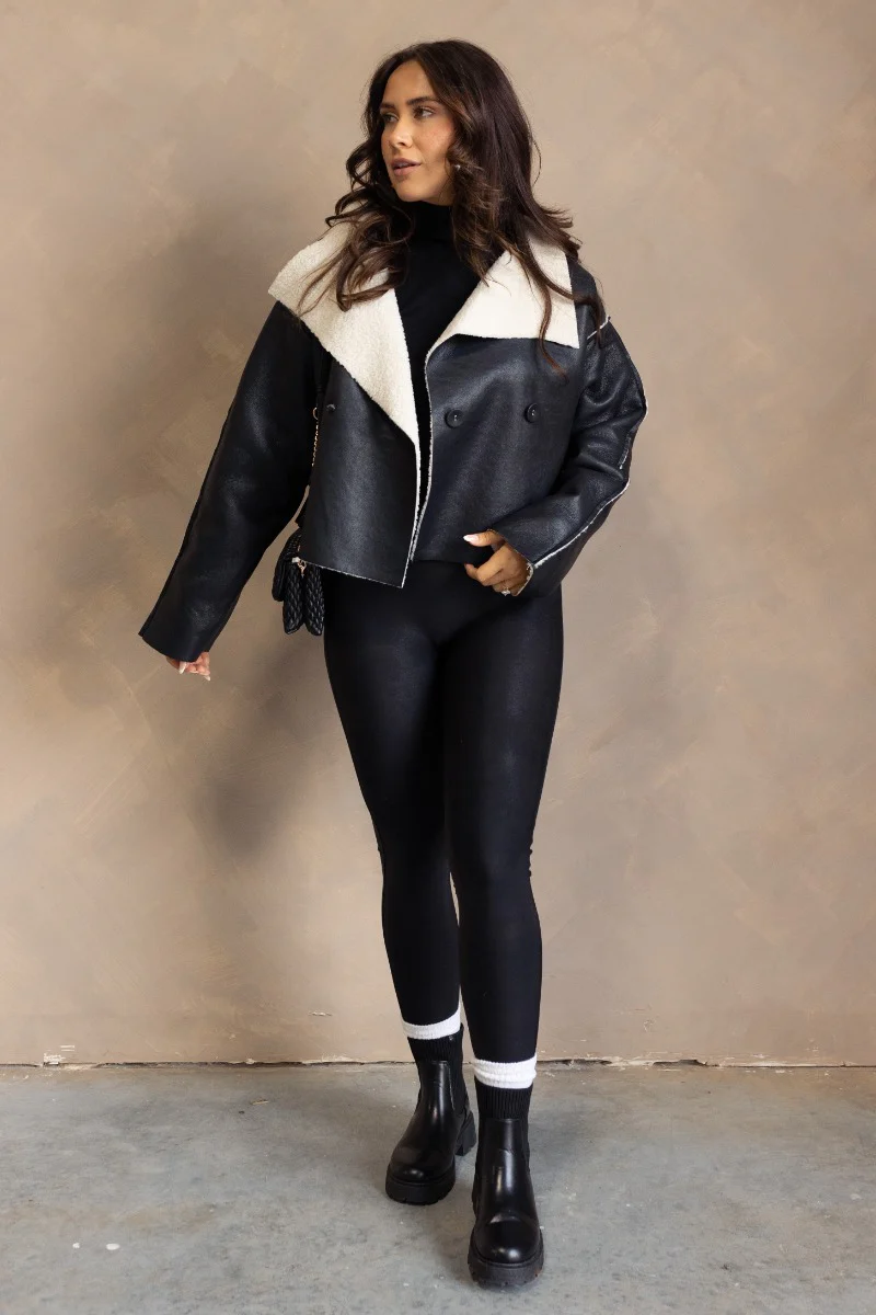 Brooklynn Black Faux-Leather Sherpa Jacket - Image 2