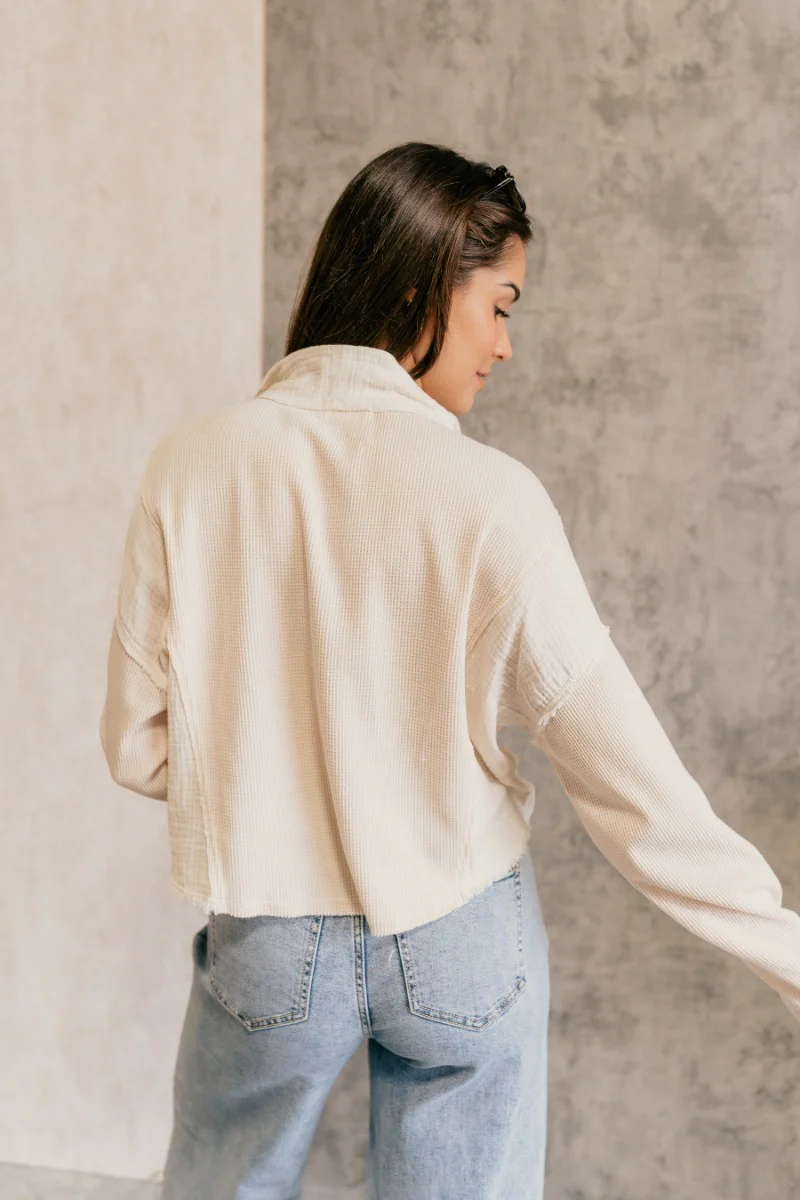 Brylee Cream Mixed Fabric Half-Zip Top - Image 6