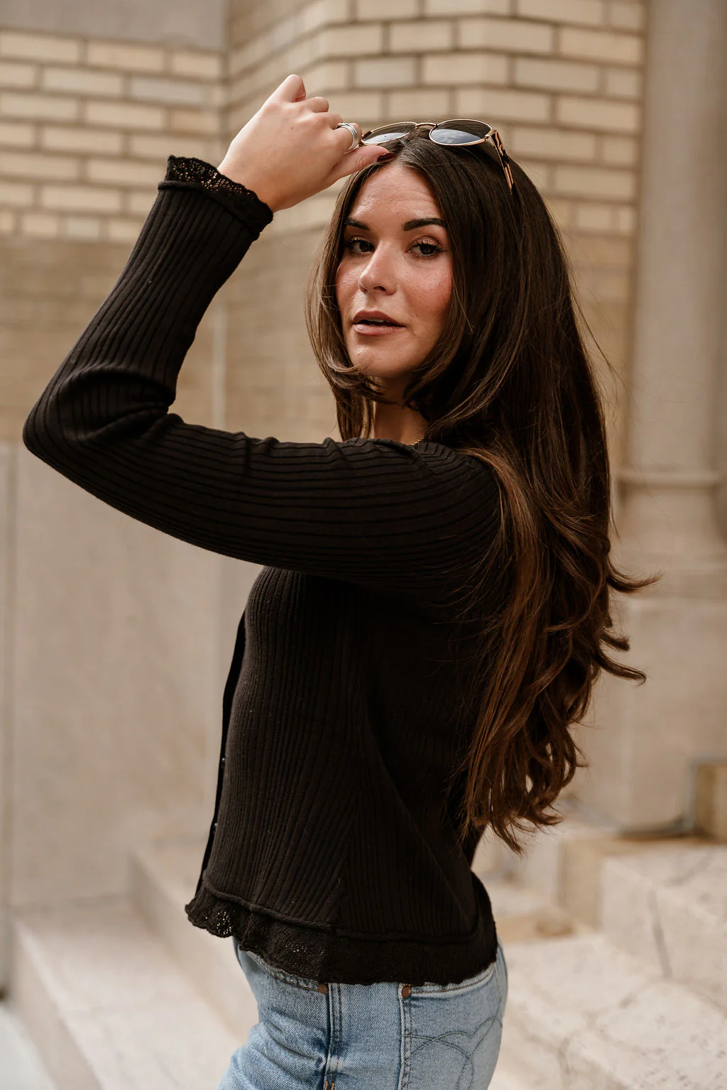 Brynlee Black Ribbed & Lace Cardigan - Image 3