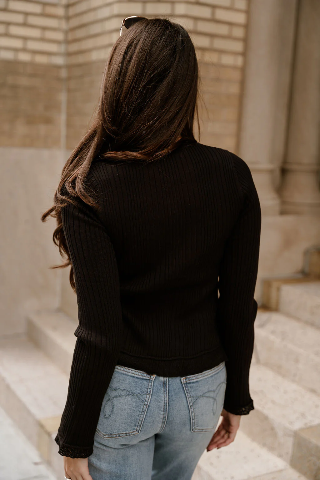 Brynlee Black Ribbed & Lace Cardigan - Image 4