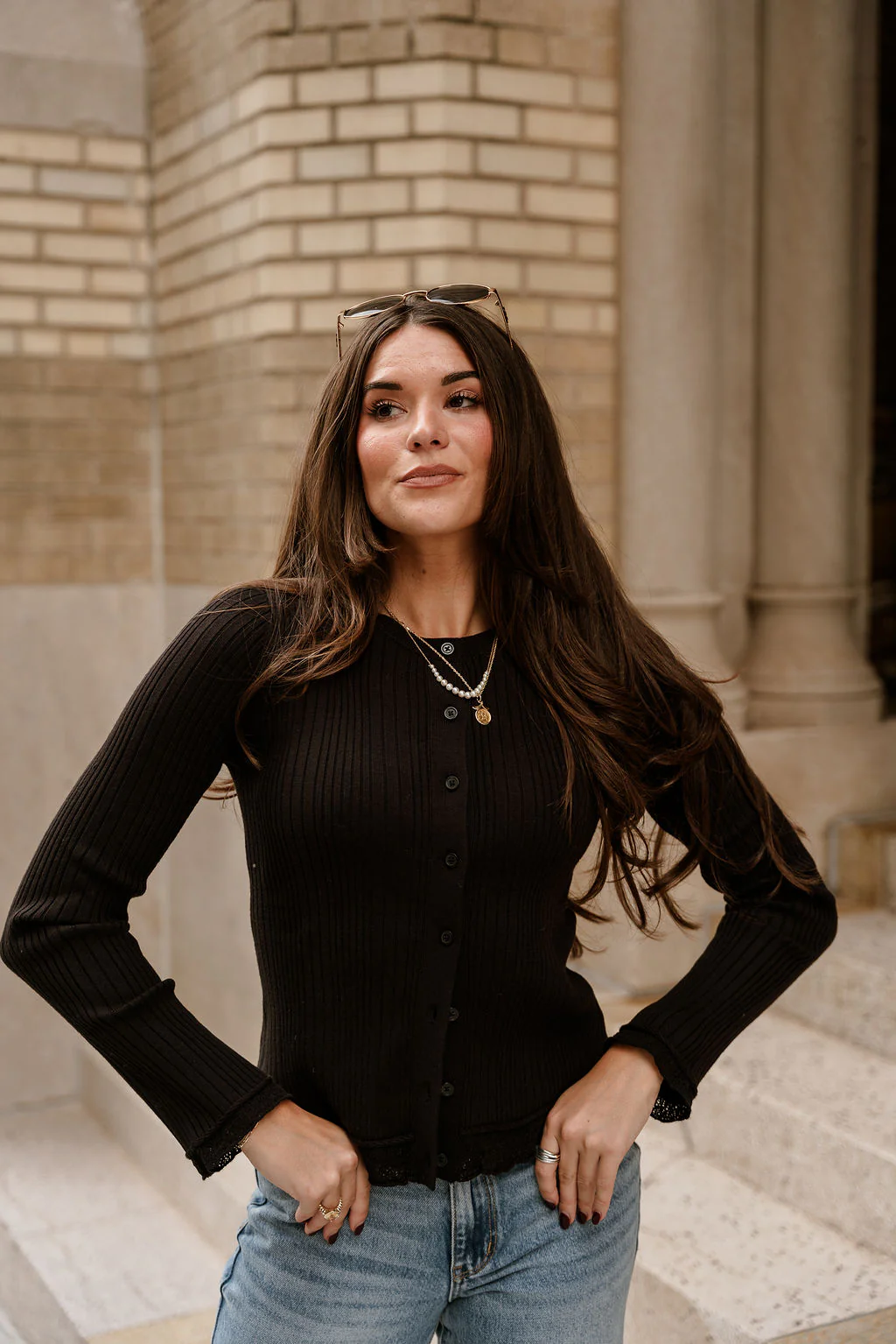 Brynlee Black Ribbed & Lace Cardigan - Image 5