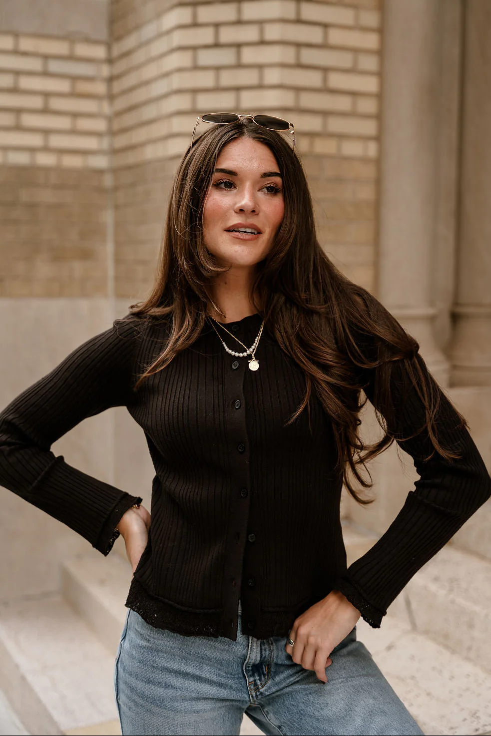 Brynlee Black Ribbed & Lace Cardigan - Image 6