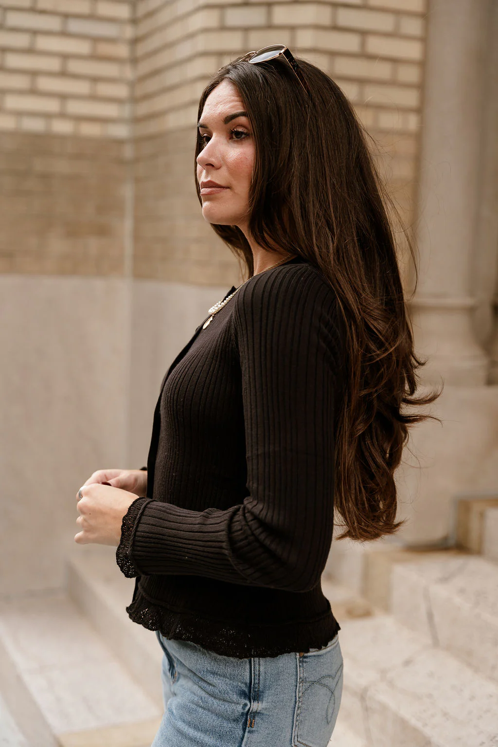 Brynlee Black Ribbed & Lace Cardigan - Image 7