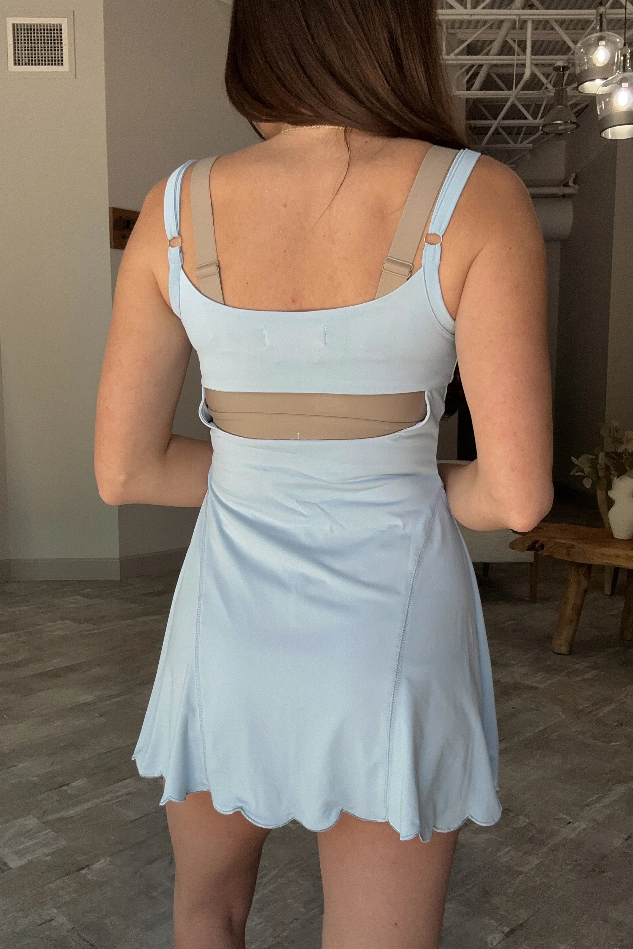 Brynlee Blue Scallop Athletic Romper Mini Dress - Image 4