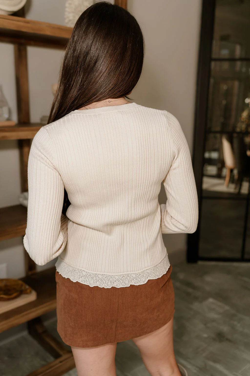 Brynlee Natural Ribbed & Lace Cardigan - Image 10
