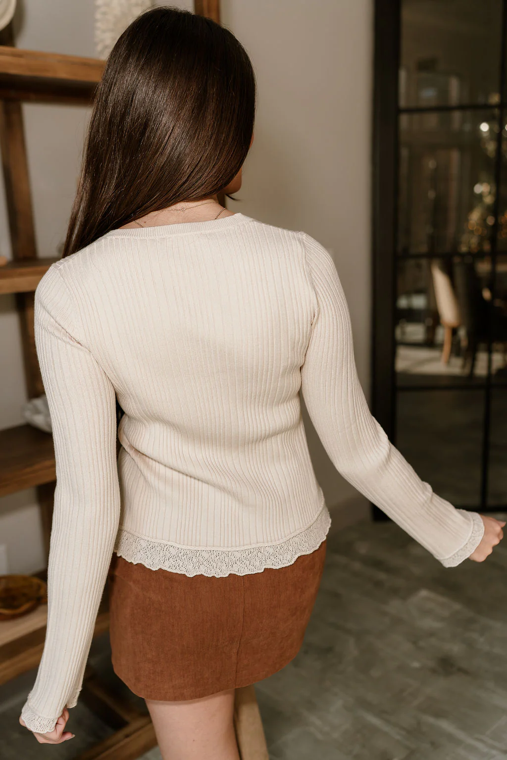 Brynlee Natural Ribbed & Lace Cardigan - Image 9