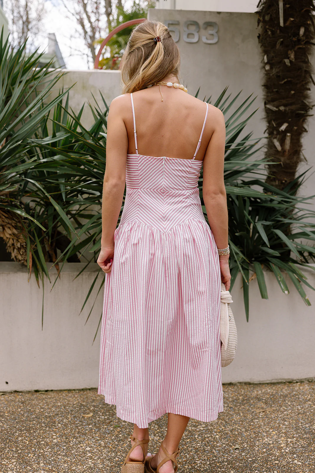 Brynlee Pink & White Stripe Midi Dress - Image 4
