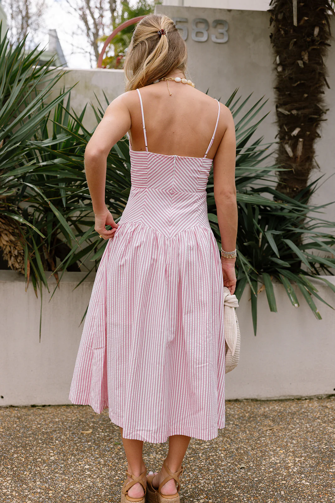 Brynlee Pink & White Stripe Midi Dress - Image 5