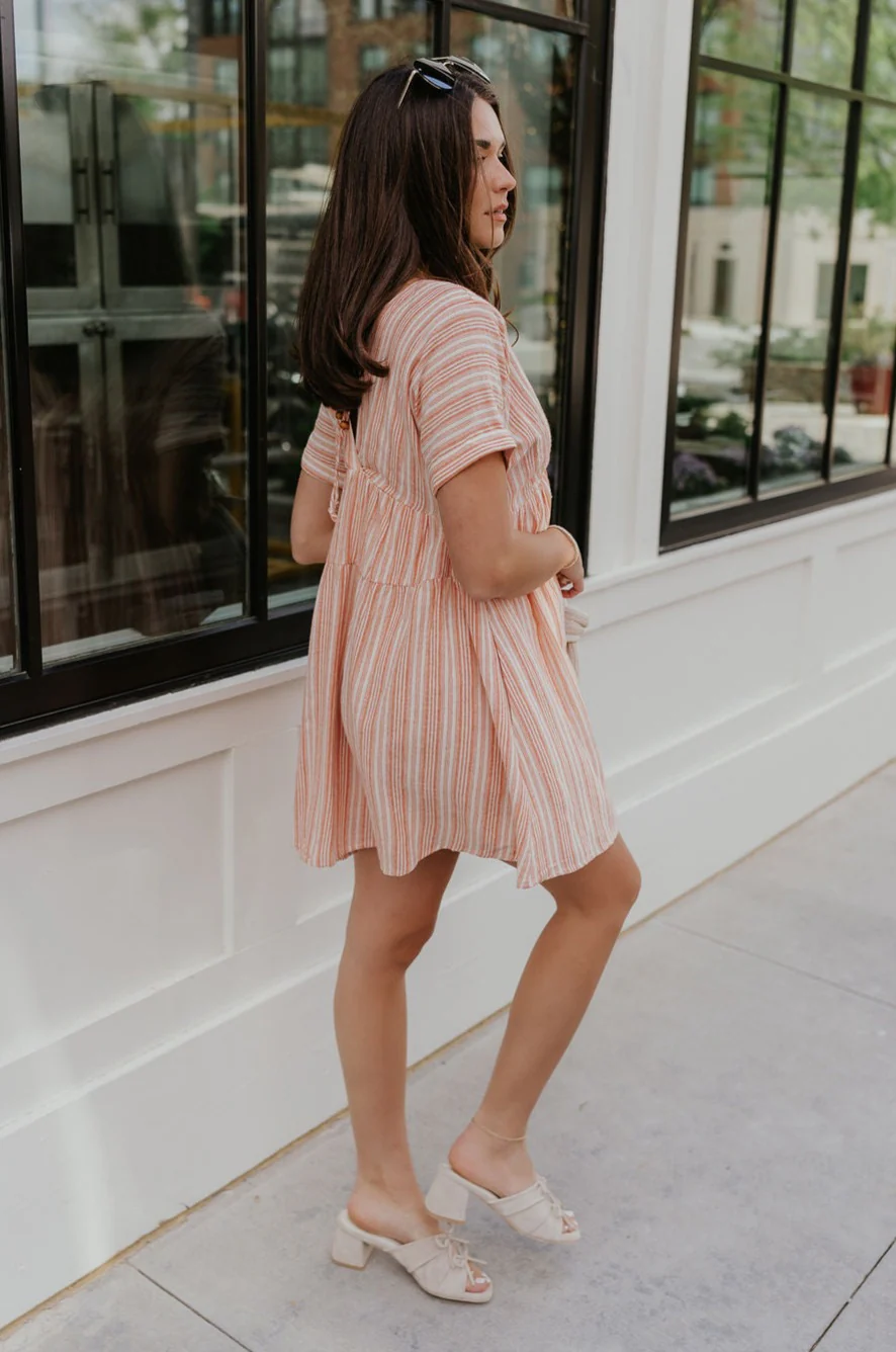 Brynlee Sunkist Orange & Cream Stripe Mini Dress - Image 10