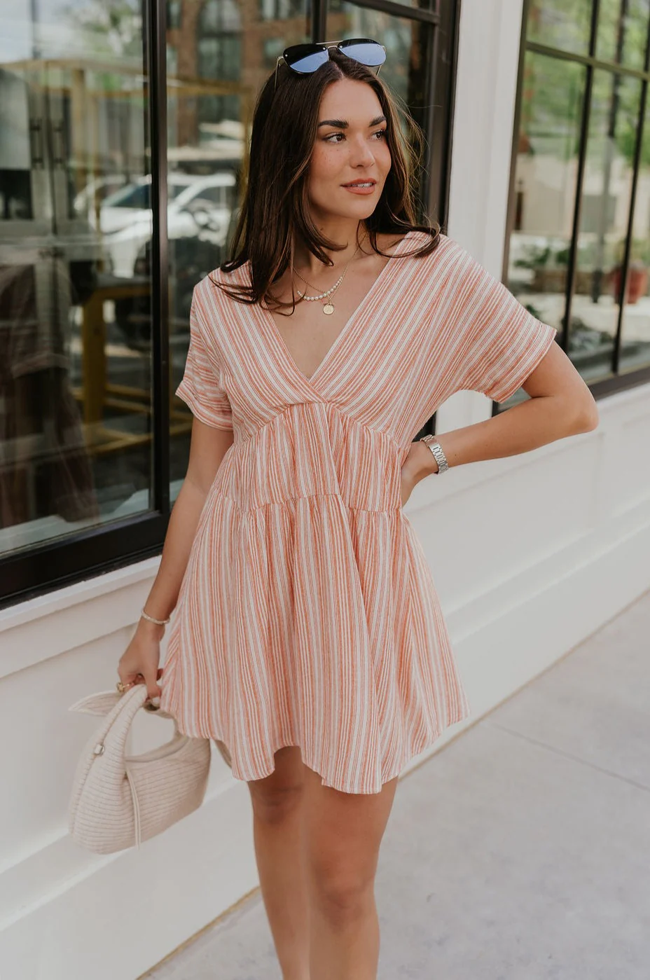 Brynlee Sunkist Orange & Cream Stripe Mini Dress - Image 2