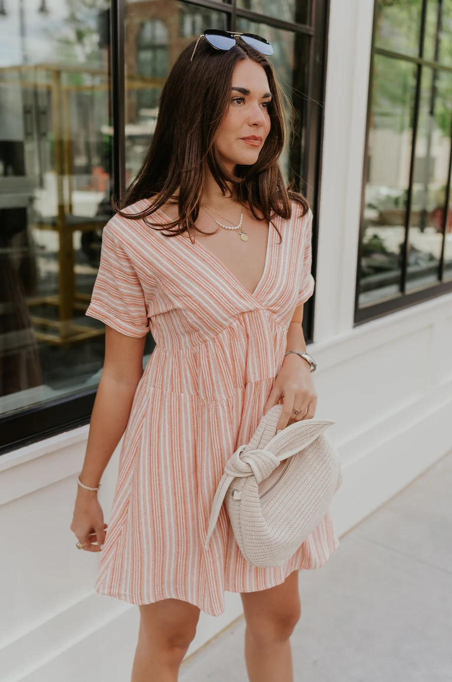 Brynlee Sunkist Orange & Cream Stripe Mini Dress - Image 3