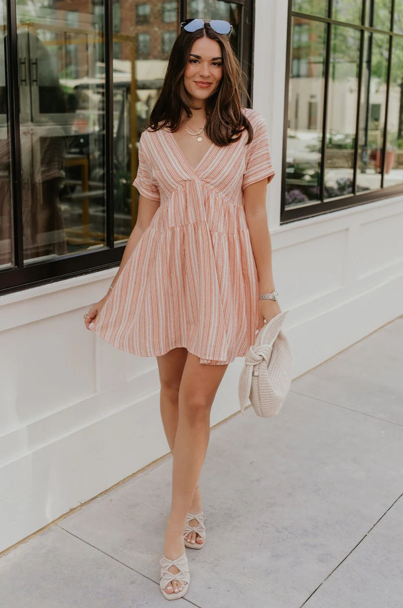 Brynlee Sunkist Orange & Cream Stripe Mini Dress - Image 5