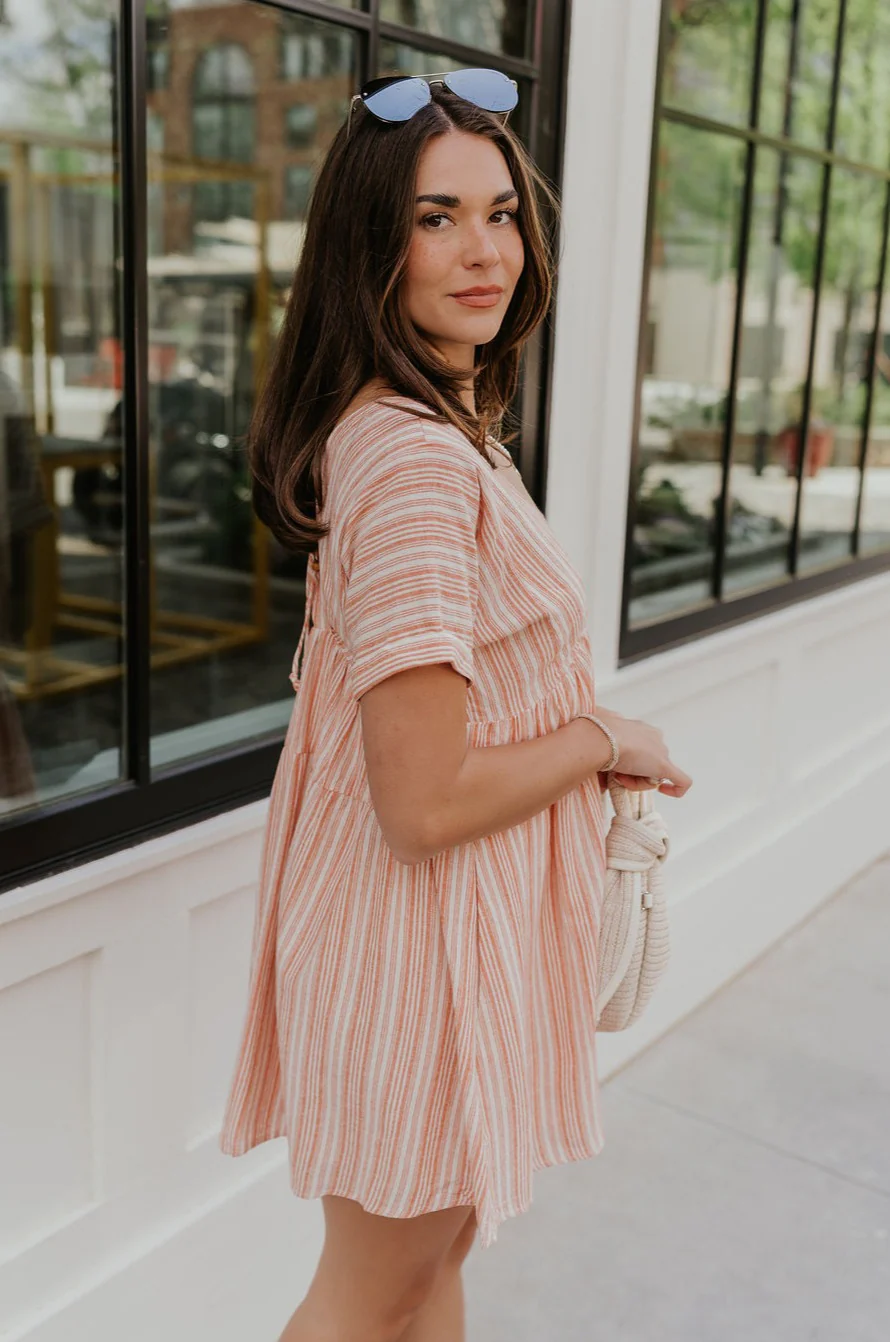 Brynlee Sunkist Orange & Cream Stripe Mini Dress - Image 7