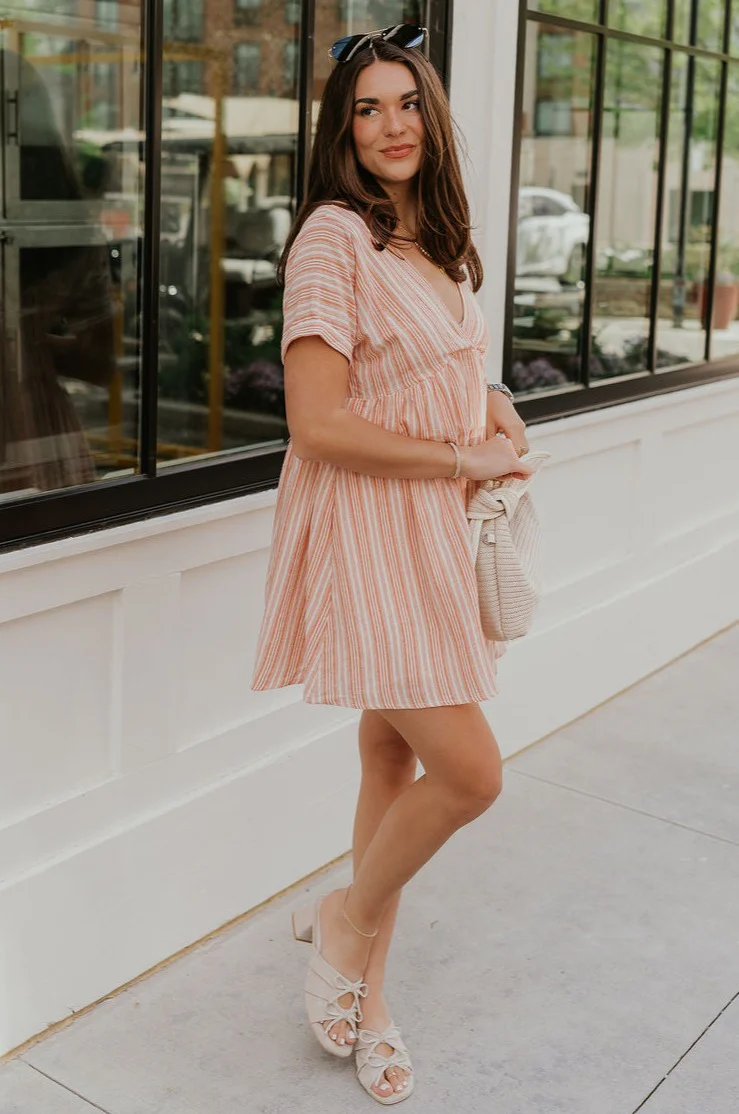 Brynlee Sunkist Orange & Cream Stripe Mini Dress - Image 8
