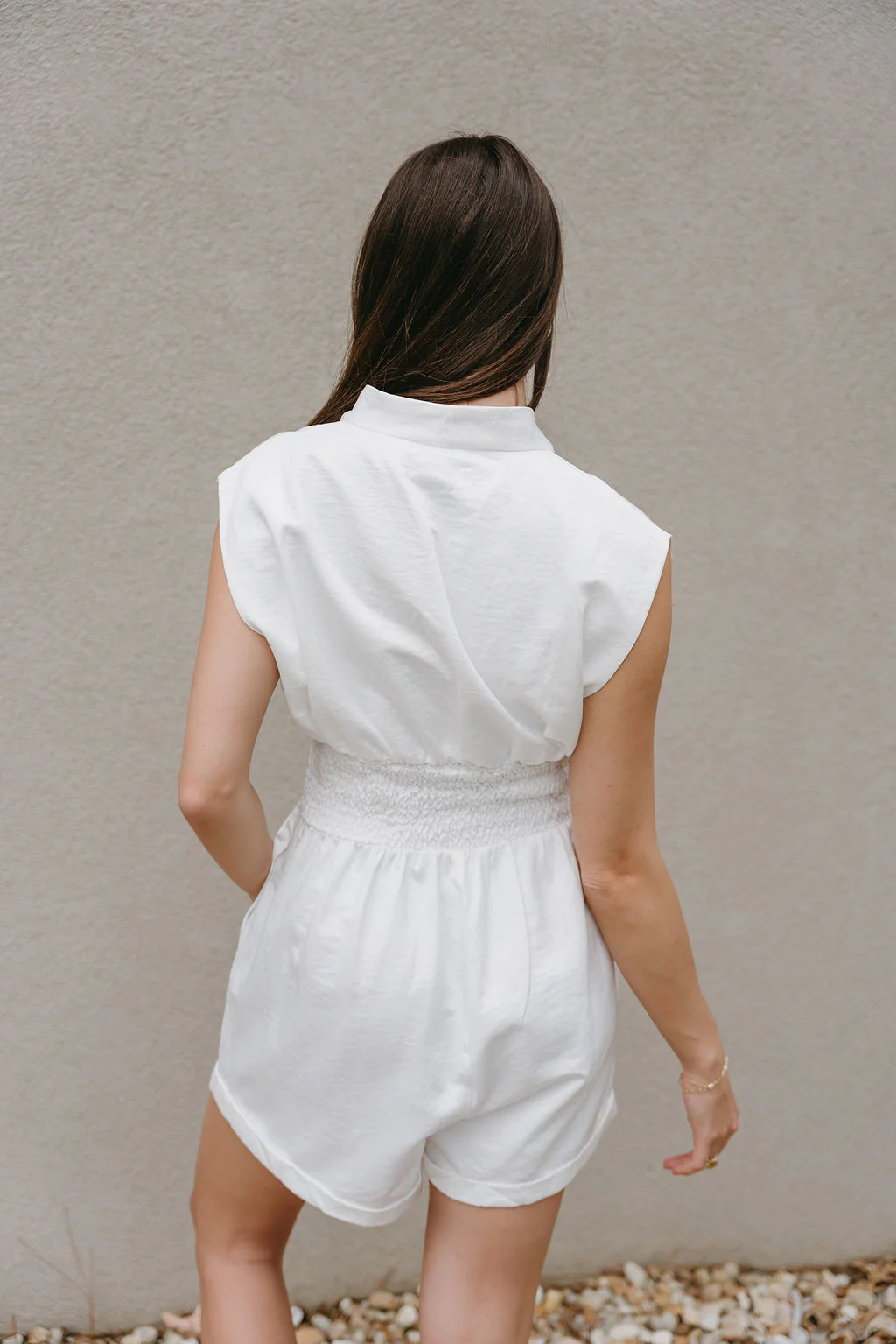 Brynlee White Smocked Waist Sleeveless Romper - Image 10