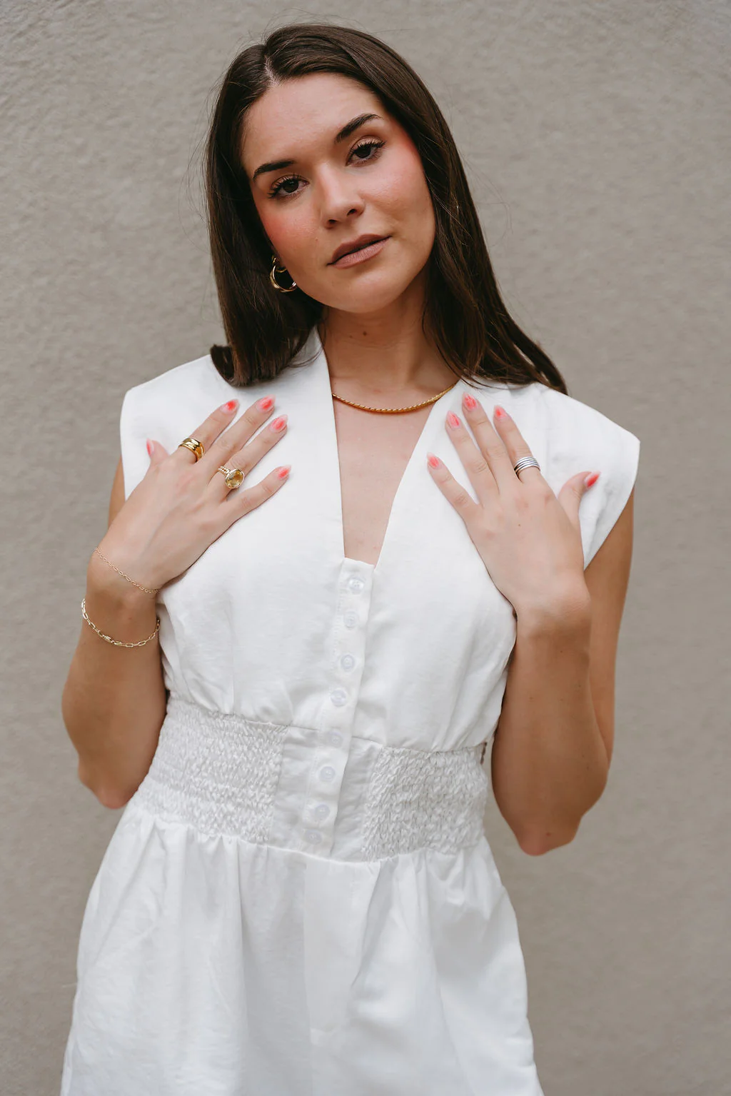 Brynlee White Smocked Waist Sleeveless Romper - Image 2