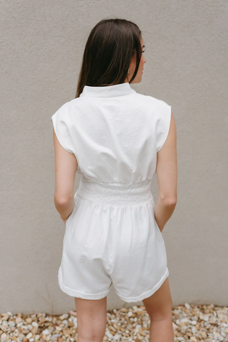 Brynlee White Smocked Waist Sleeveless Romper - Image 4