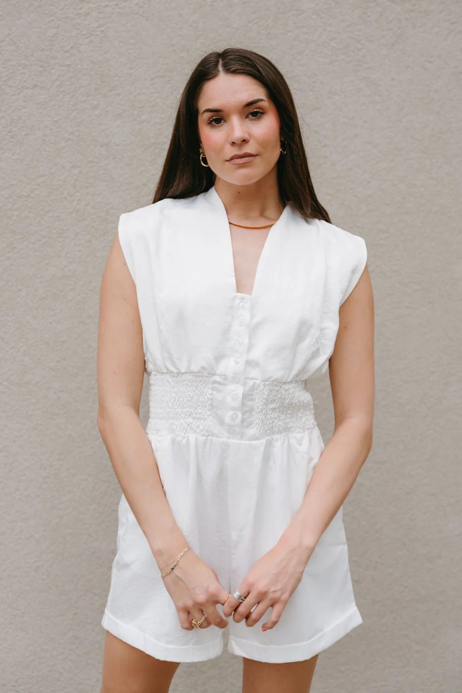 Brynlee White Smocked Waist Sleeveless Romper - Image 5