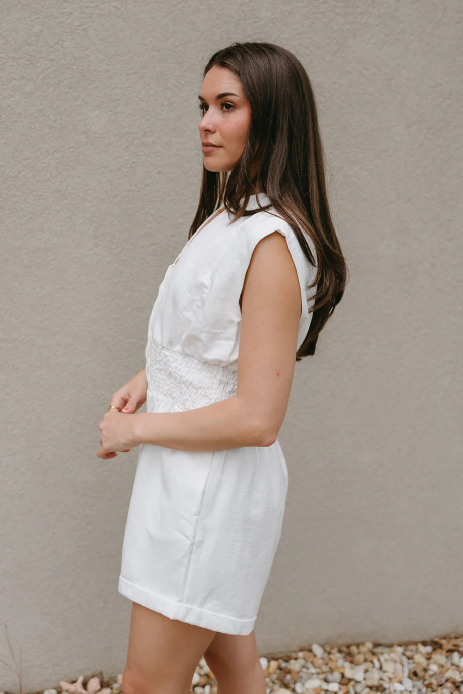 Brynlee White Smocked Waist Sleeveless Romper - Image 8