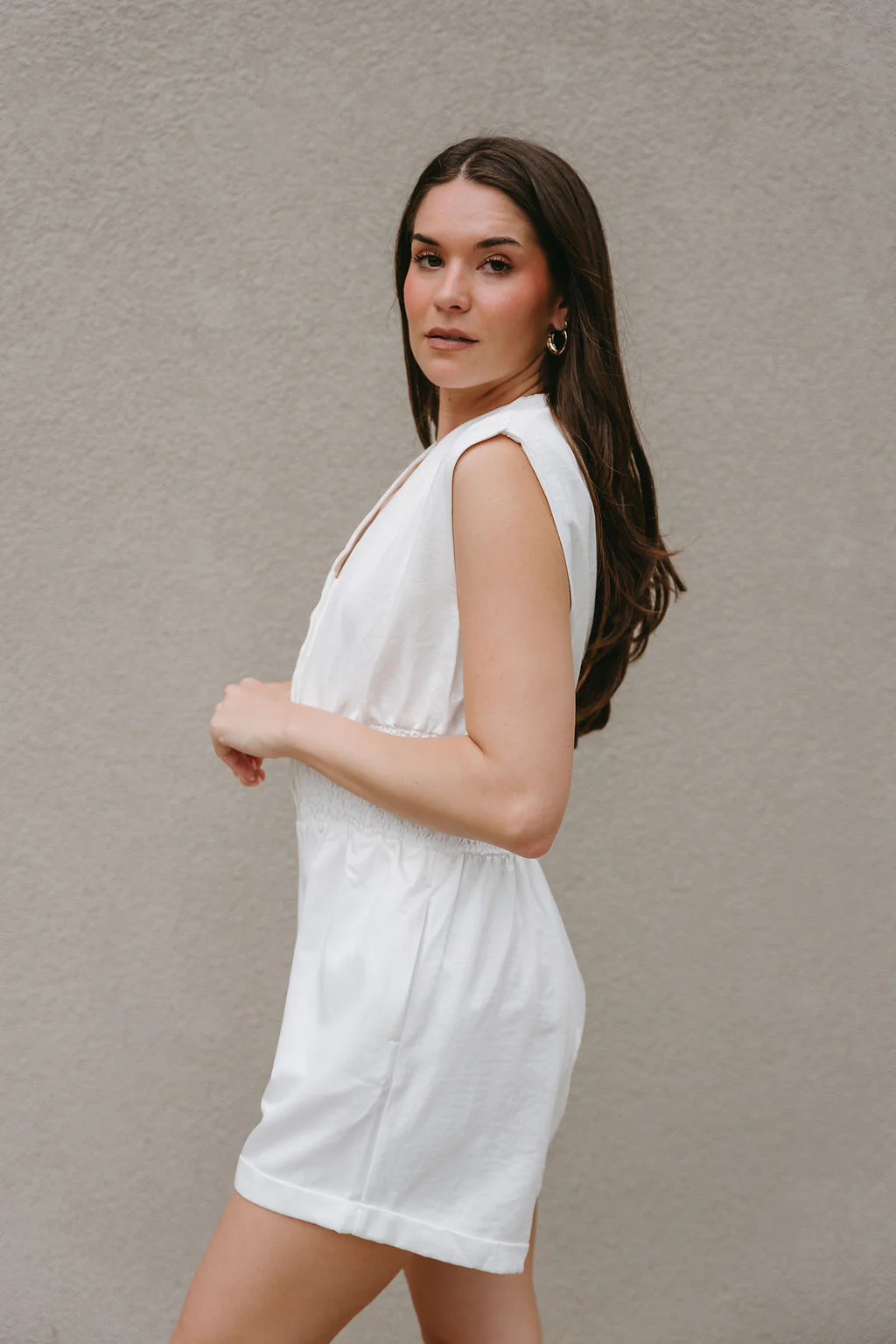 Brynlee White Smocked Waist Sleeveless Romper - Image 9