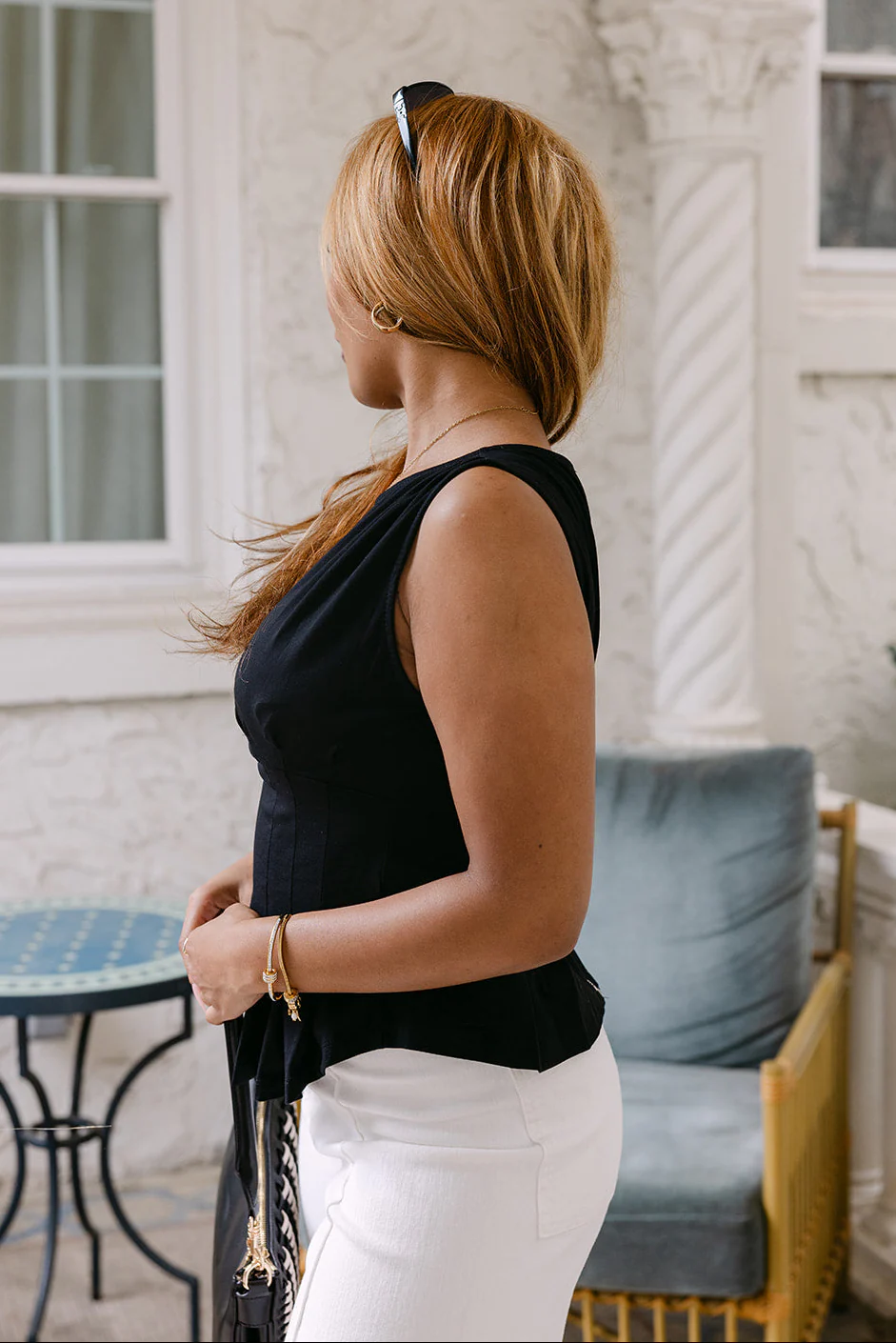 Brynn Black Pleated Tank Top - Image 3