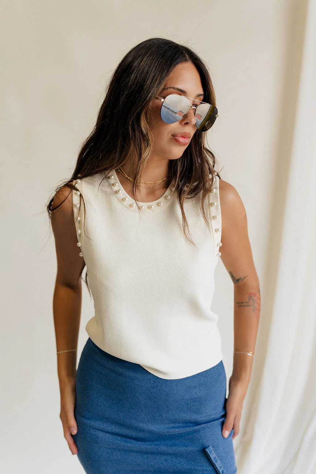 Brynn Cream Pearl Tank