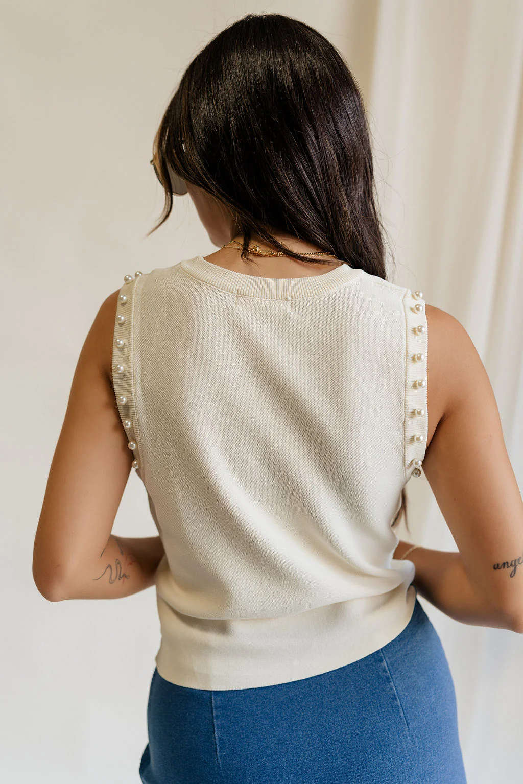 Brynn Cream Pearl Tank - Image 4