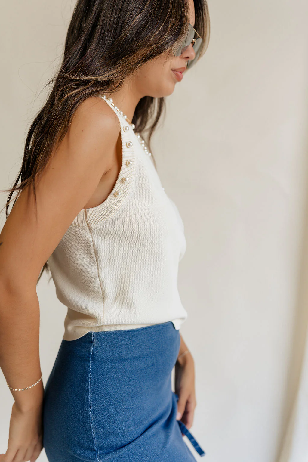 Brynn Cream Pearl Tank - Image 6