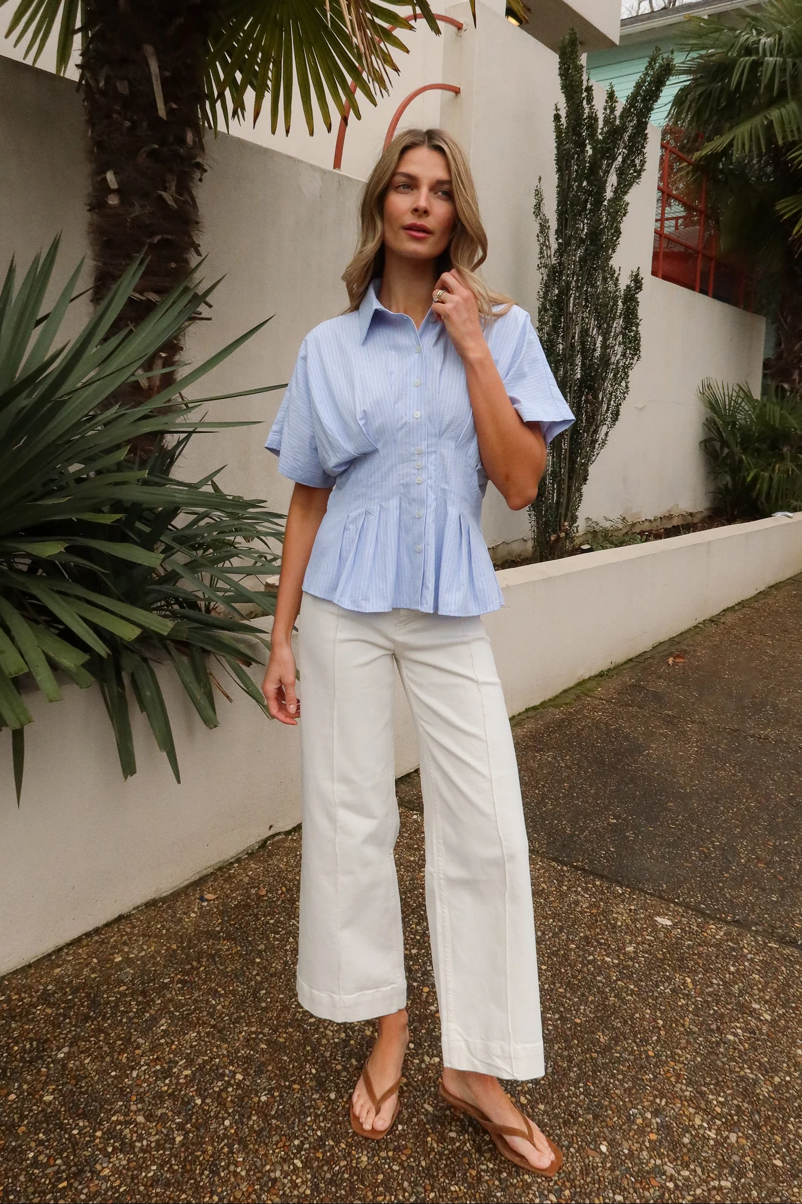 Brynn Light Blue & White Stripe Flare Top - Image 6