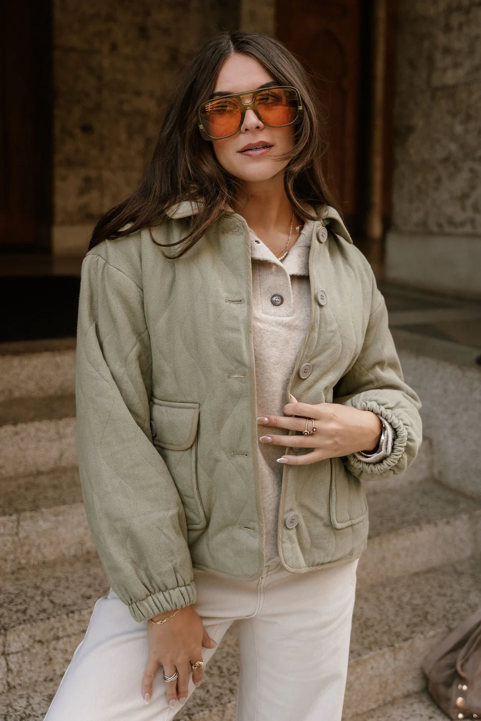 Brynn Light Olive Button-Up Jacket