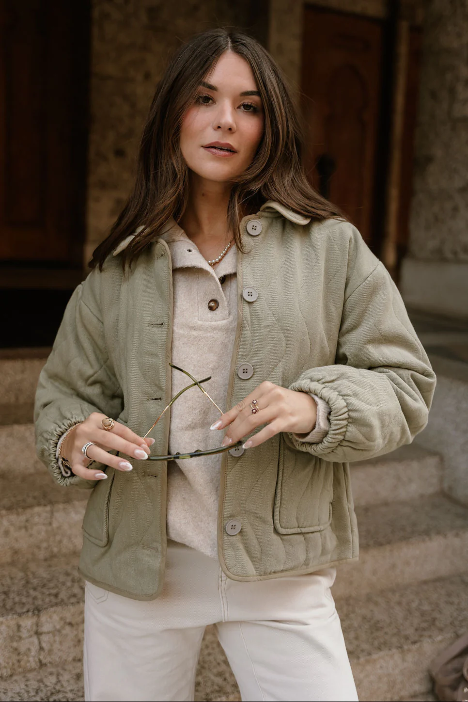 Brynn Light Olive Button-Up Jacket - Image 3