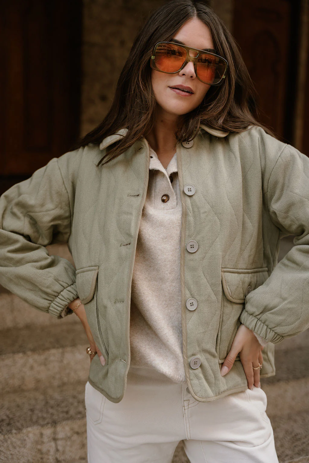Brynn Light Olive Button-Up Jacket - Image 5
