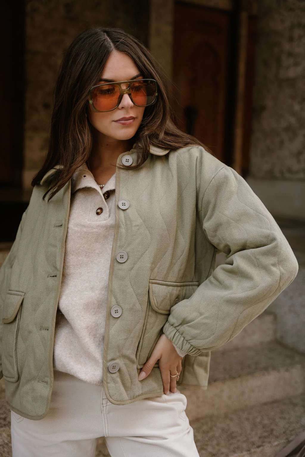 Brynn Light Olive Button-Up Jacket - Image 6