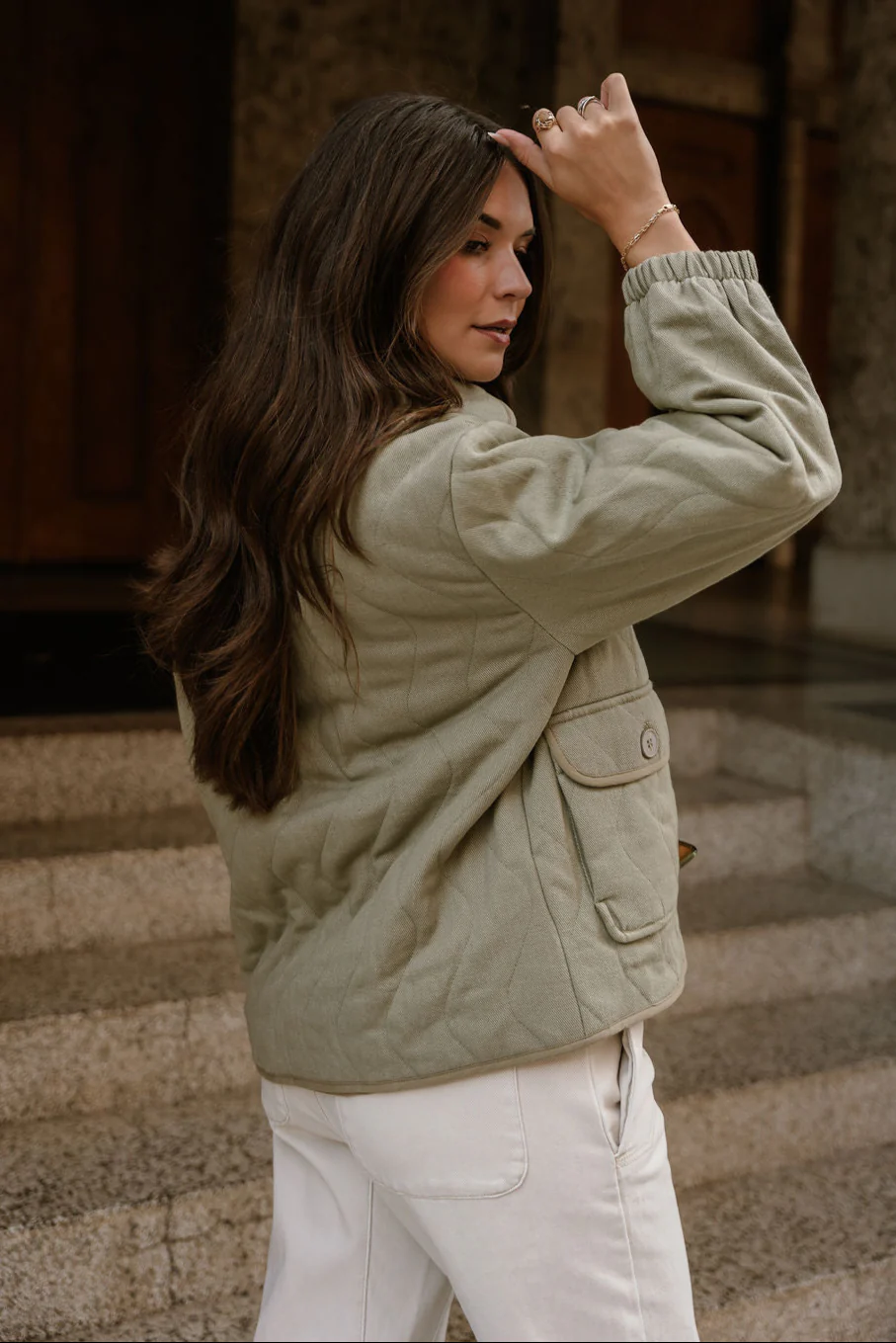 Brynn Light Olive Button-Up Jacket - Image 9