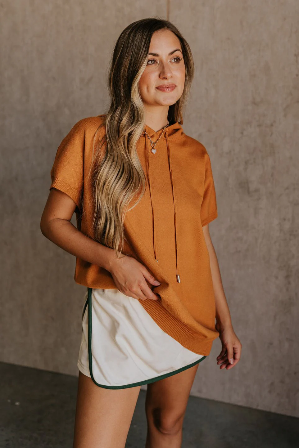 Jeannie Camel Short Sleeve Hoodie Top