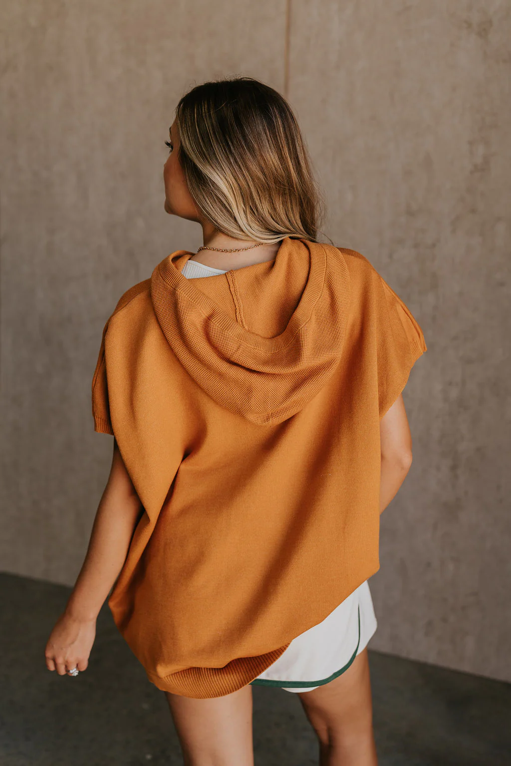 Jeannie Camel Short Sleeve Hoodie Top - Image 3