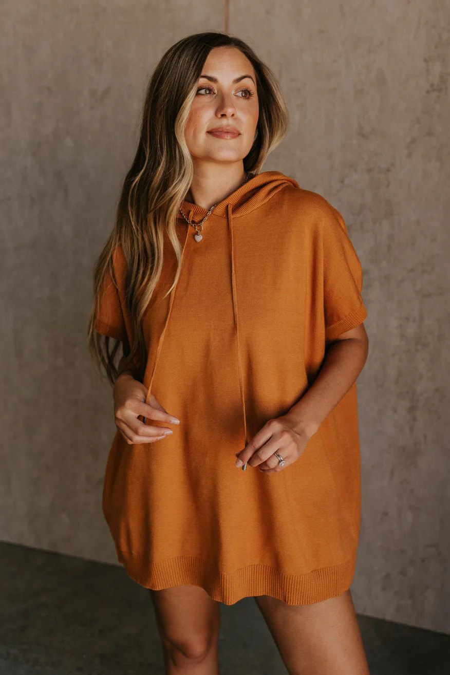 Jeannie Camel Short Sleeve Hoodie Top - Image 6