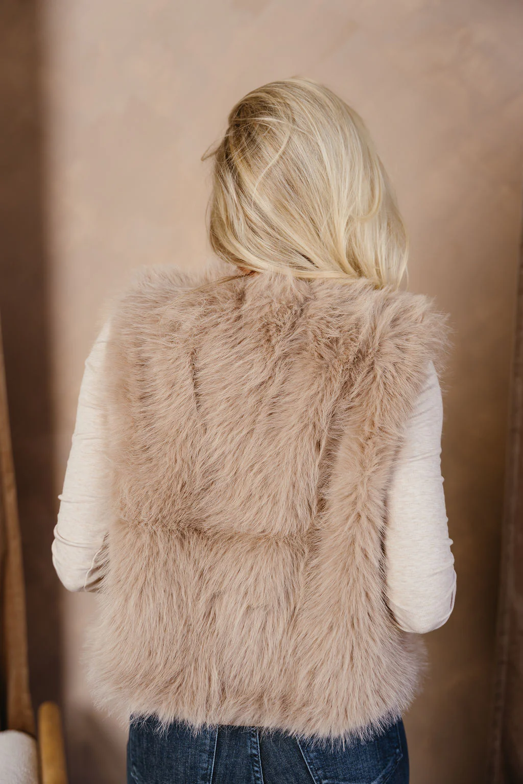 Cadie Taupe Faux Fur Vest - Image 11