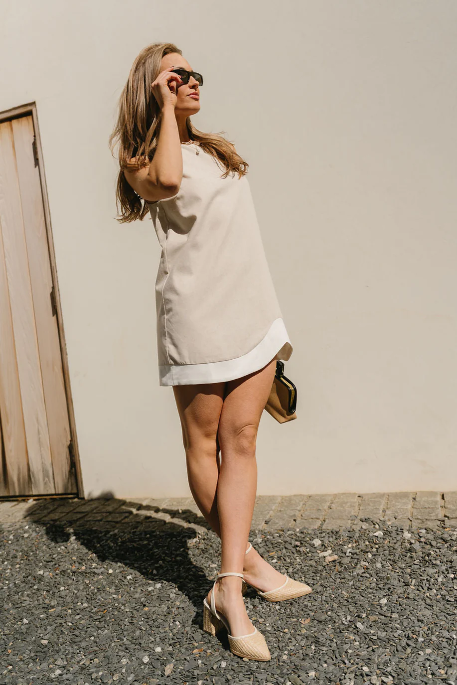 Caitlin Beige Linen Scalloped Dress