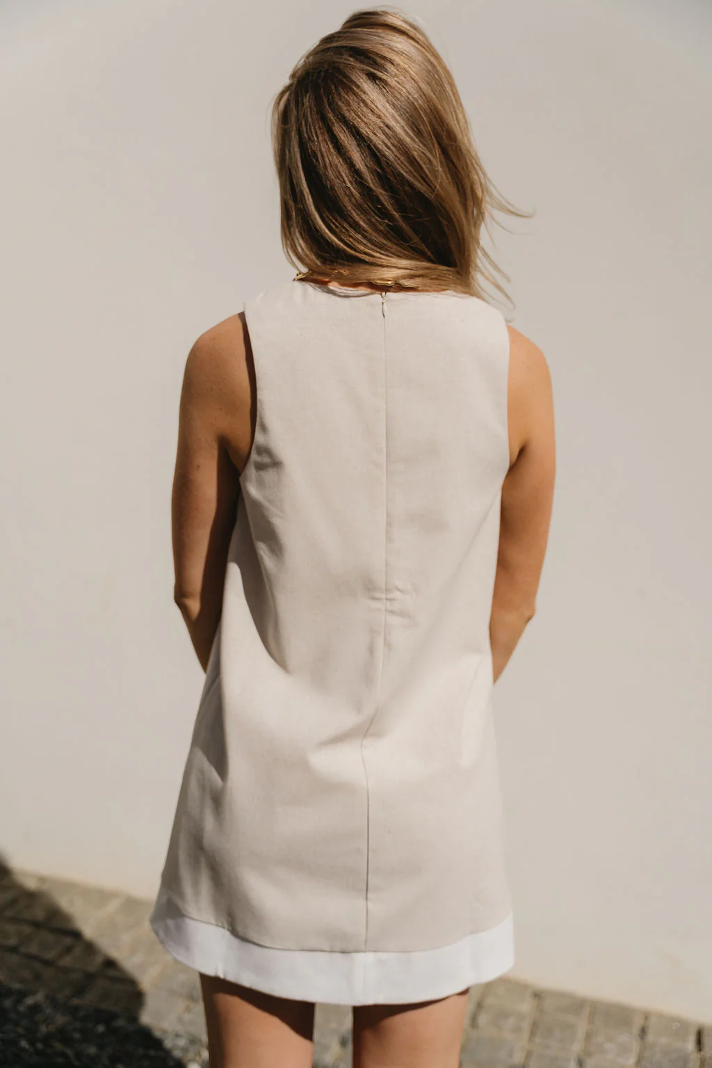 Caitlin Beige Linen Scalloped Dress - Image 8