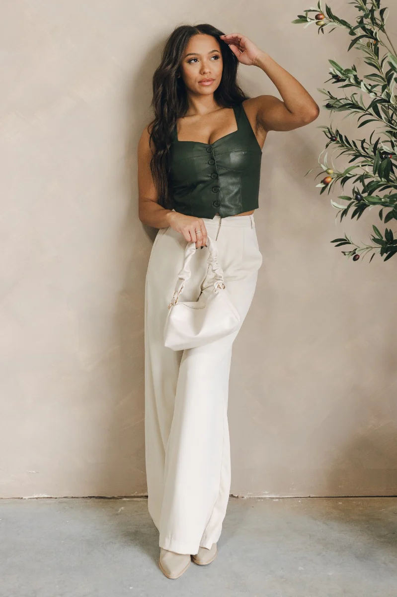 Cali Olive Faux-Leather Vest