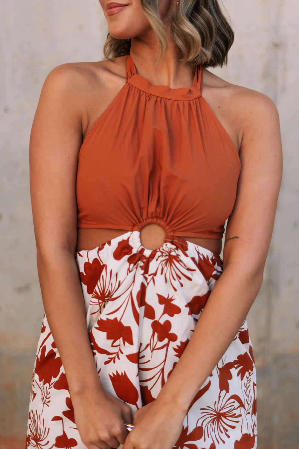 Cali Rust & Cream Cutout Floral Jumpsuit - Image 2