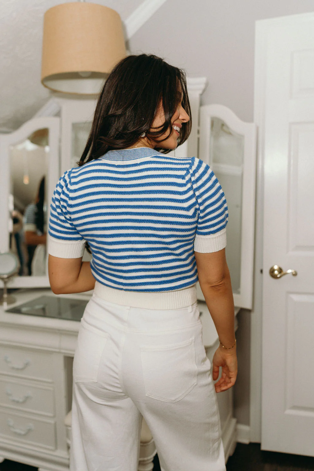 Calista Blue & White Striped Bow Top - Image 6