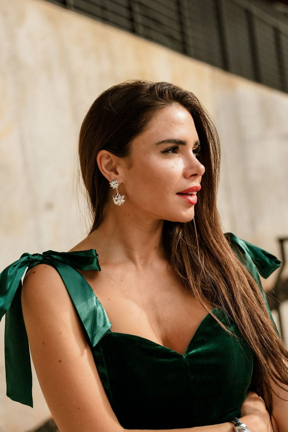 Calista Green Velvet Bow Strap Top - Image 4