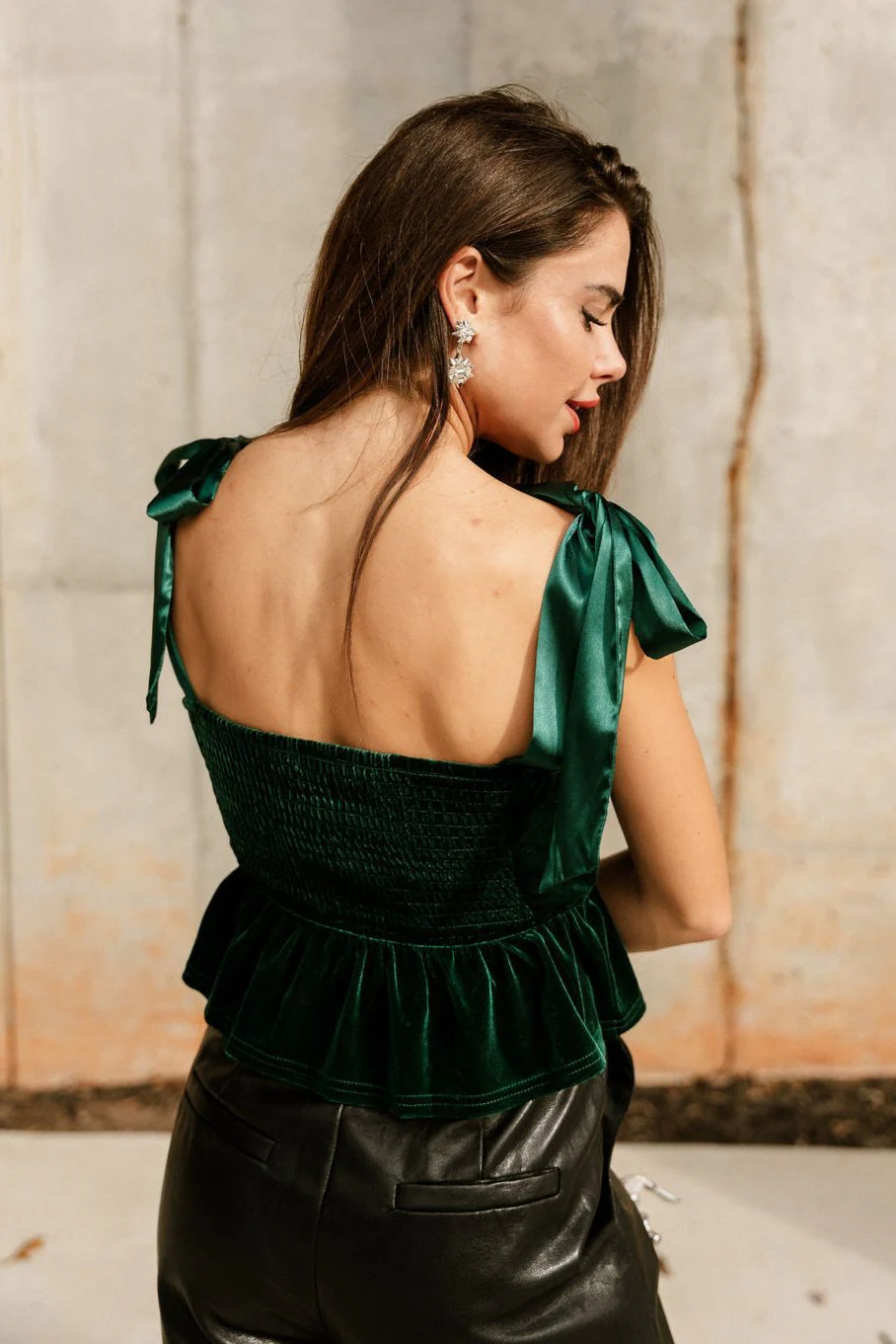 Calista Green Velvet Bow Strap Top - Image 6